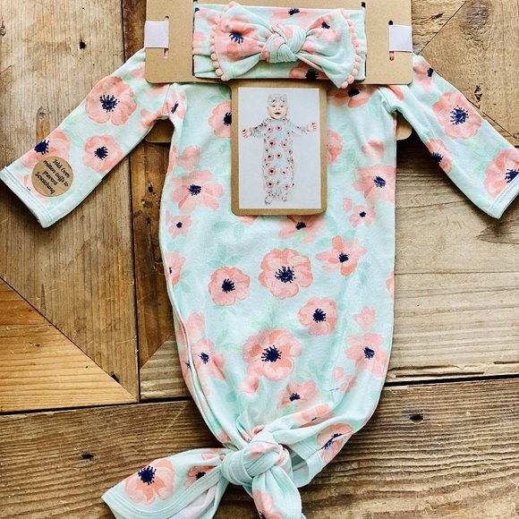Infinity Raine Other - Peach & Mint Floral Headband & Gown Set-0-3Months